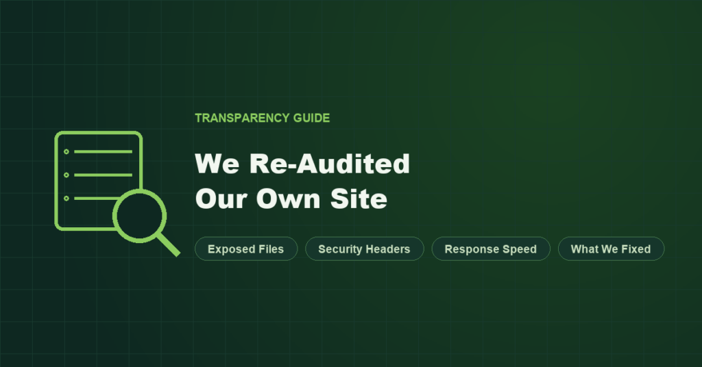 Site re-audit guide: exposed files, security headers, response speed, what we fixed